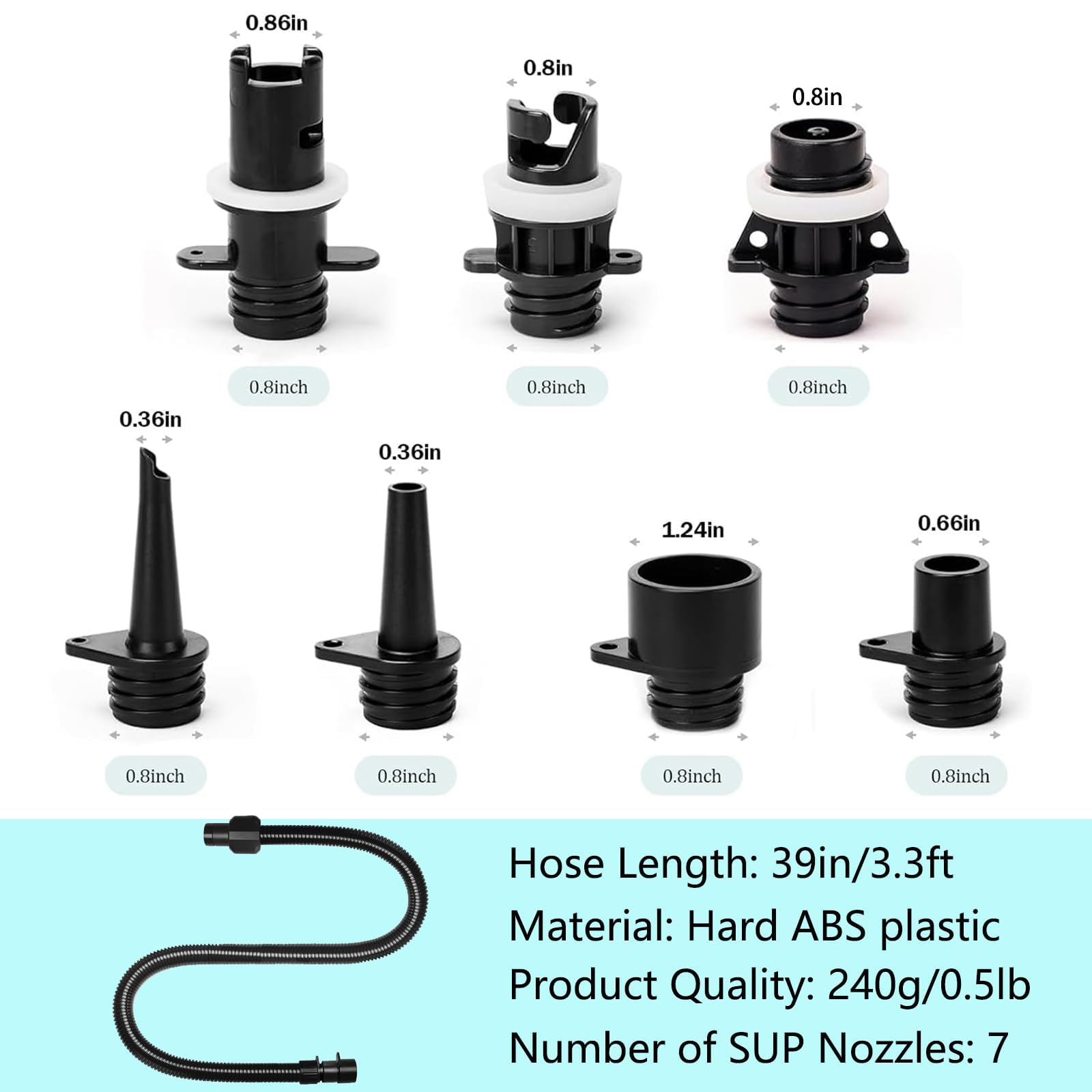 Adaptateur De Pompe Sup,Kit Adaptateur de Pompe Sup,Kit adaptateur de pompe gonflable Tuyau de Gonflage 1m avec 7 Buses à Clapet Adaptateur Tuyau Gonflage Kayaks pour Paddle,Bateaux Gonflables,Kayaks