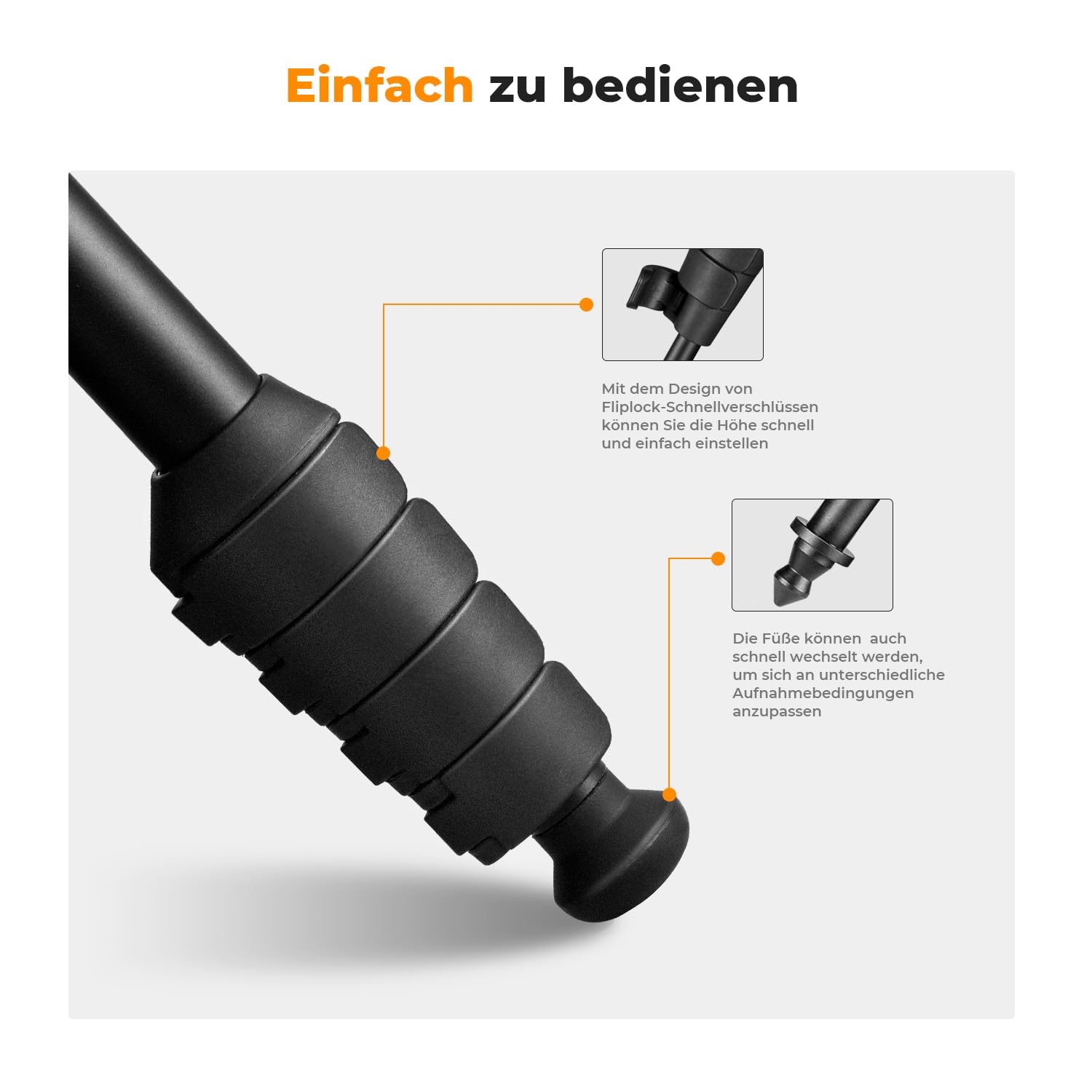 K&F CONCEPT MS16 Einbeinstativ, 63 Zoll Monopod,Stabiles Aluminium-Einbeinstativ mit 5 Sektionen,160cm Reiseeinbeinstativ für DSLR, DSLM und Kompaktkameras,Mit Handschlaufe
