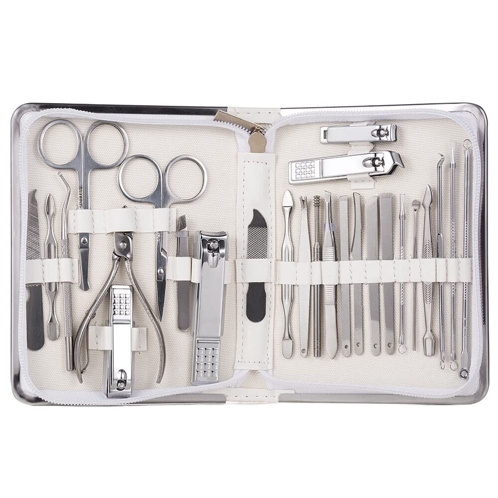 Kit de toilettage pour pédicure haut de gamme en acier avec coffret de transport aspect cuir