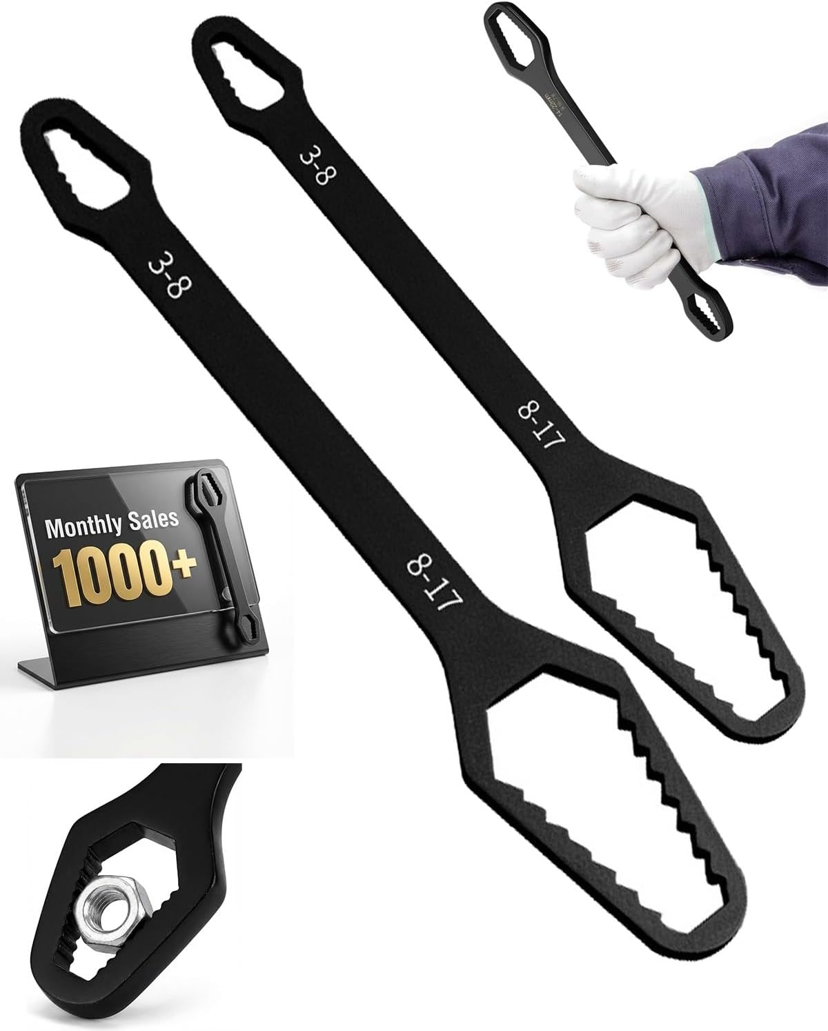 Universal Self Adjusting Wrench Double End, Torque Car Torx Wrenchs, Double Ended Socket, Multi Size Hand Tool for Car Repair, Plumbing, Home Maintenance, Nuts and Bolts(Black-Mixed)