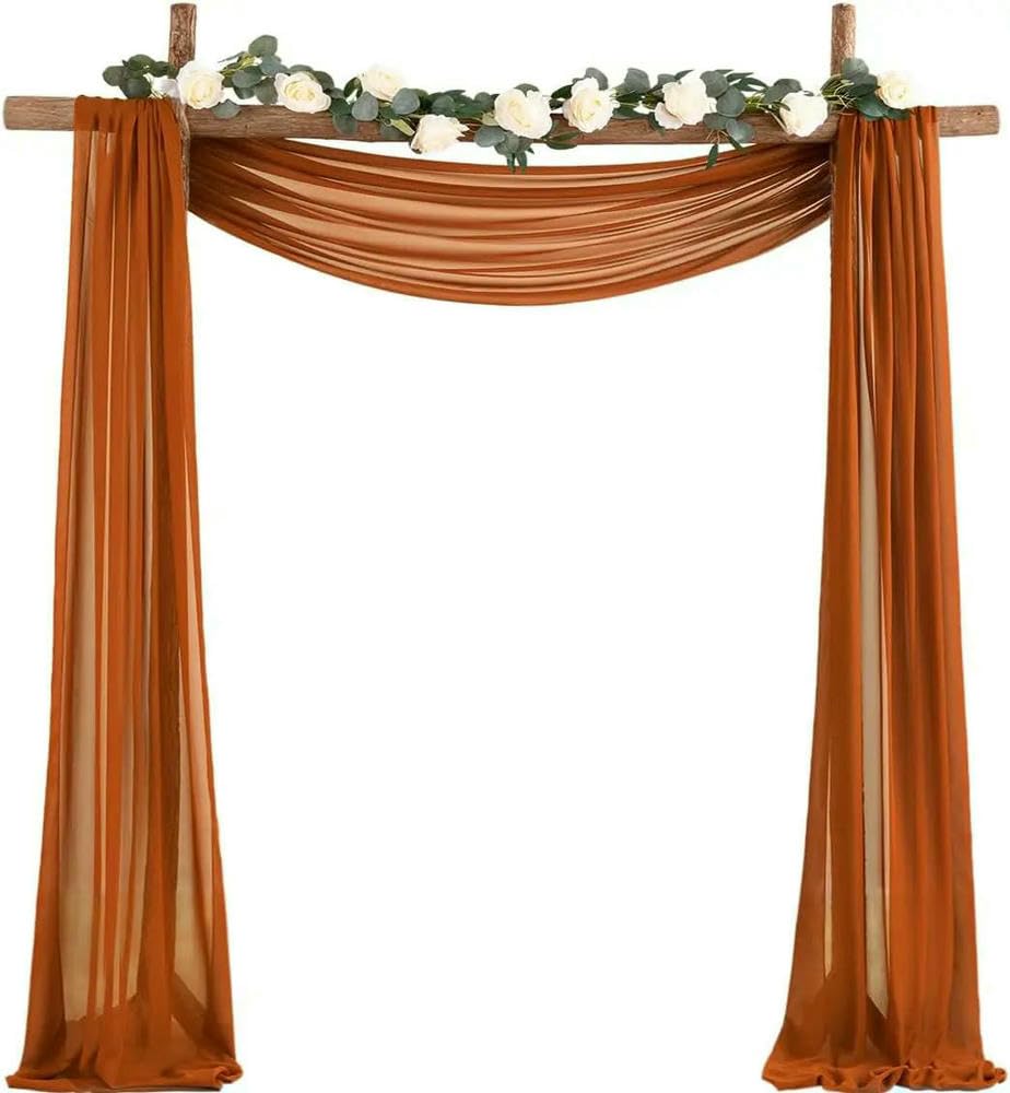 Kkrang Terracotta Rust Chiffon Wedding Arch Draping Fabric Solid Sheer Drapery Ceremony Reception Backdrop Curtain Party Swag Decor