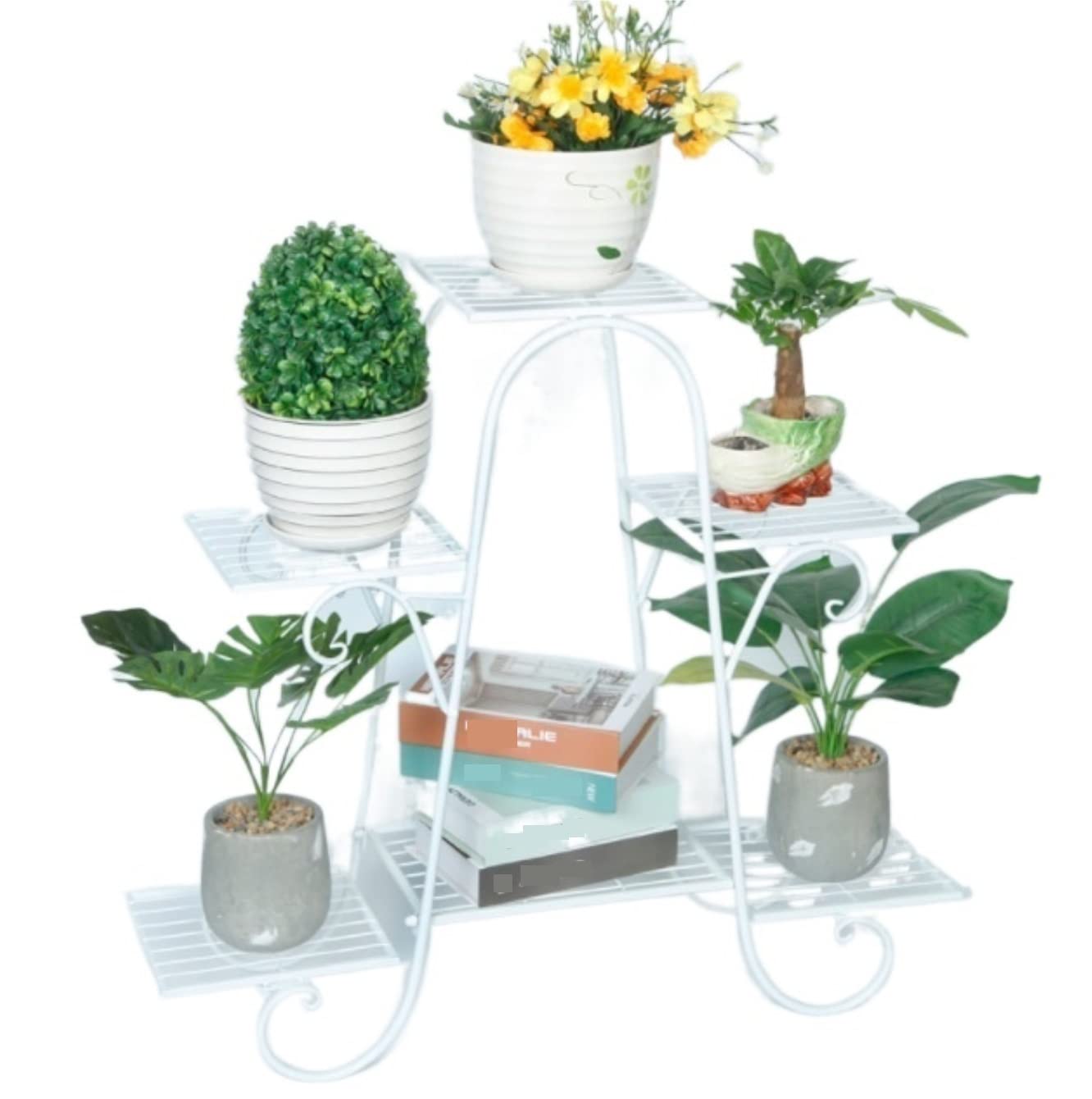 YYLMKMFC-AE Shelves Flower Holder Wrought Iron 6 Tier Plant Stand Metal Flower Stand Multiple Plant Shelf Indoor Outdoor(White)