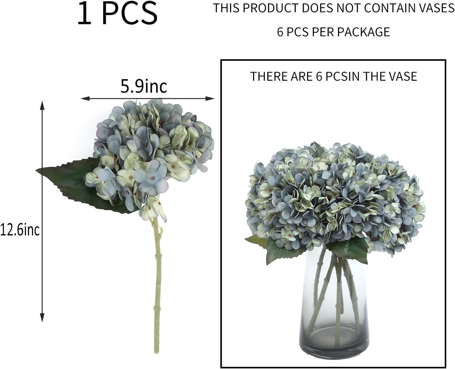 Kimura's Cabin 6pcs Artificial Silk Hydrangea Flowers Vintage Fake Bouquets Faux Hydrangeas Flower with Stems for Wedding Party Autumn Farmhouse Home Table Core Decoration (Deep Lake Blue) - Image 2