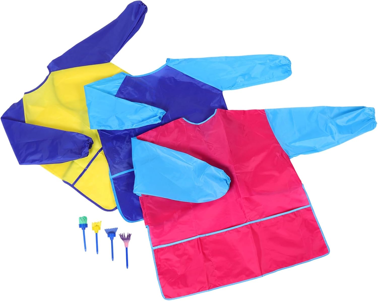 KICHOUSE Waterproof Kids Painting Apron Set with Long Sleeves and 3 Pockets Toddler Artist Smock for Art Crafts and Cooking Activities