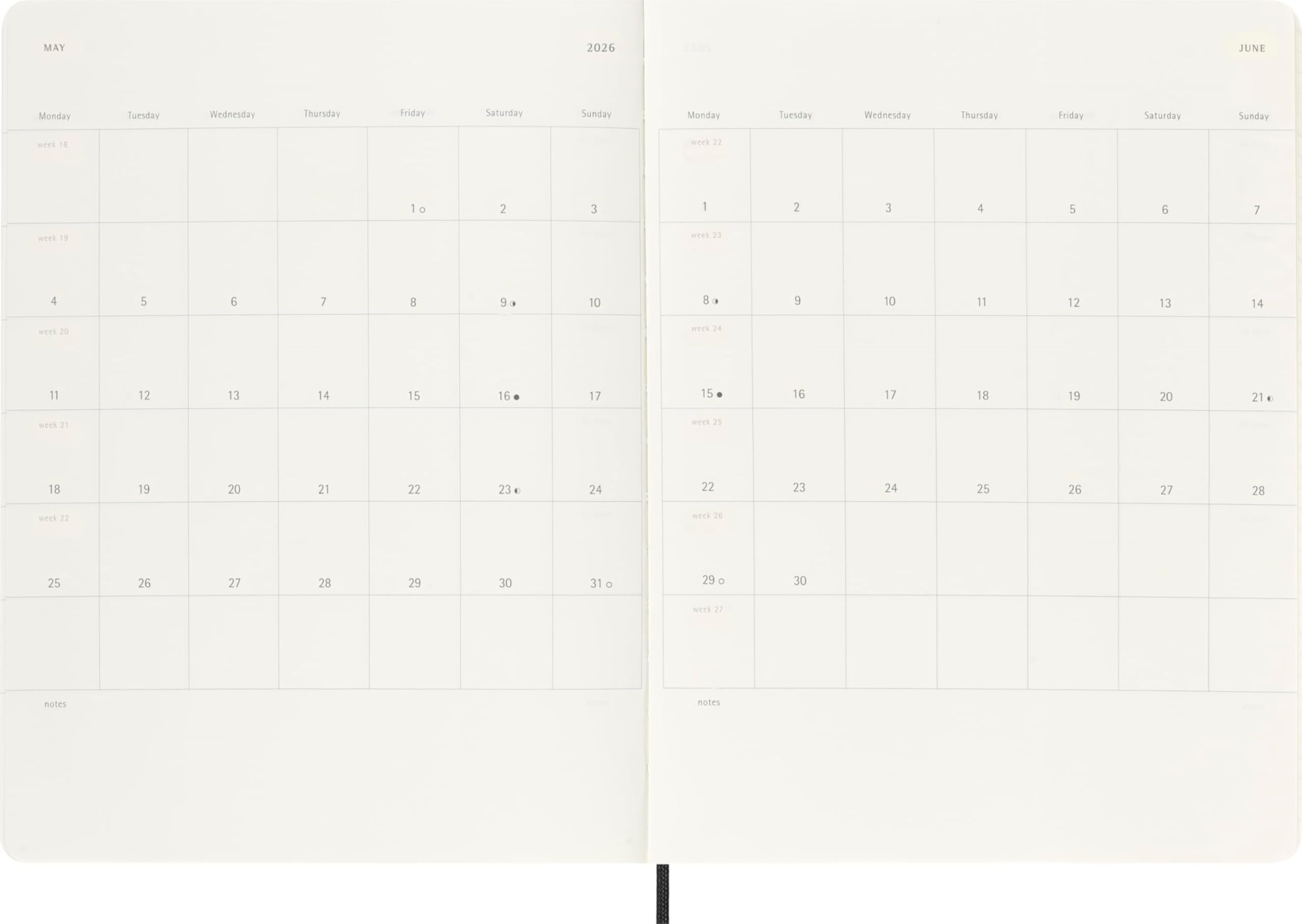 Moleskine 18 Monate Wochenkalender 2025/2026, XL, 1 Wo = 1 Seite, Rechts Linierte Seite, Weicher Einband, Schwarz