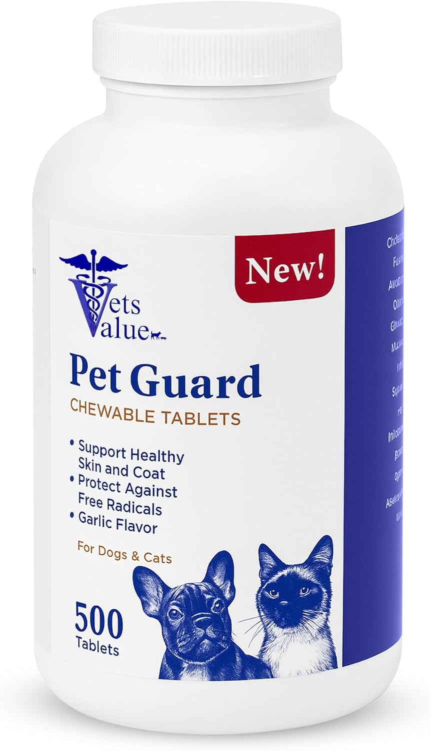 All-Natural Flea & Tick Support for Dogs and Cats - Chewable Tablets with Garlic Flavor - Helps Support Healthy Skin and Coat with Antioxidant Benefits - 500 Count