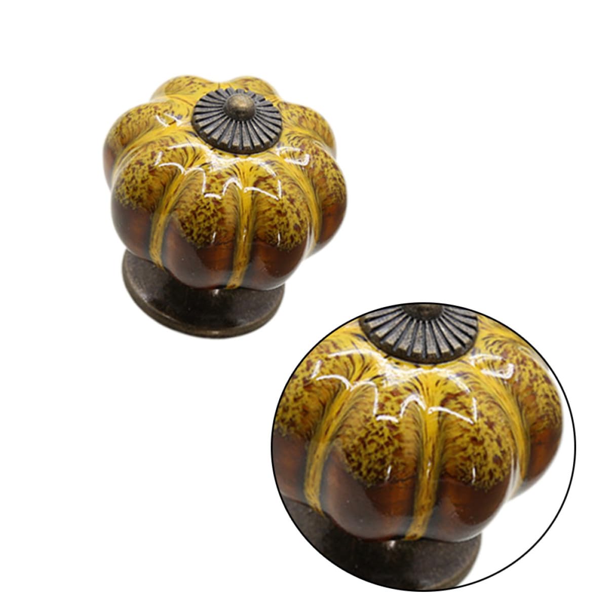 SOLUSTRE 18 Pollici Pomello per Mobili in Ceramica a Forma di Zucca, Maniglia per Armadio Classica Motivo Elegante, Resistente e Decorativa per Cassetti e Mobili