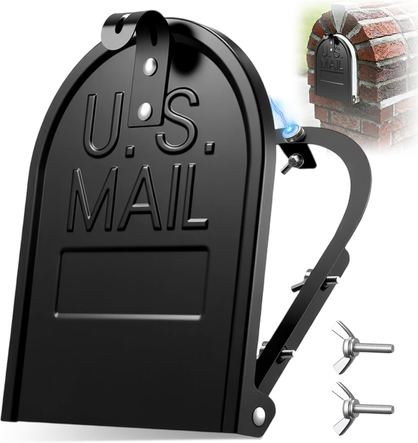 Moxweyeni 6 1/4 Inch by 8 Inch Mailbox Door Replacement - Snap-in Brick Mailbox Insert - Black Steel Metal Postbox Repair Kit, Easy Fix for Standard Doors