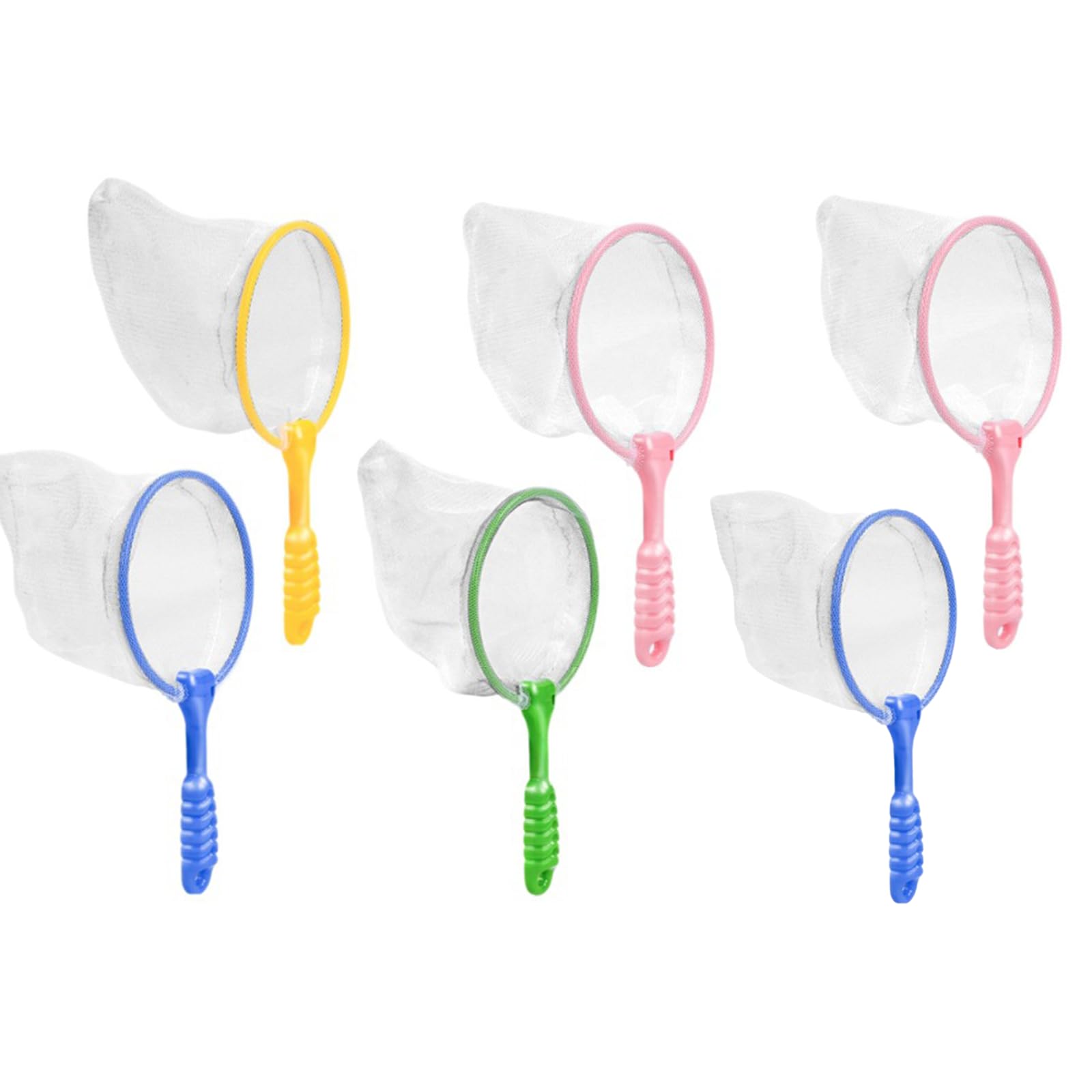6 Pcs Fishing Nets, Children’s Fishing Nets for Pond Dipping, Bug Catching, Butterfly Catching, Beach, Garden and Outdoor Water Play, 4 Colourful Nets in Green Blue Pink and Yellow