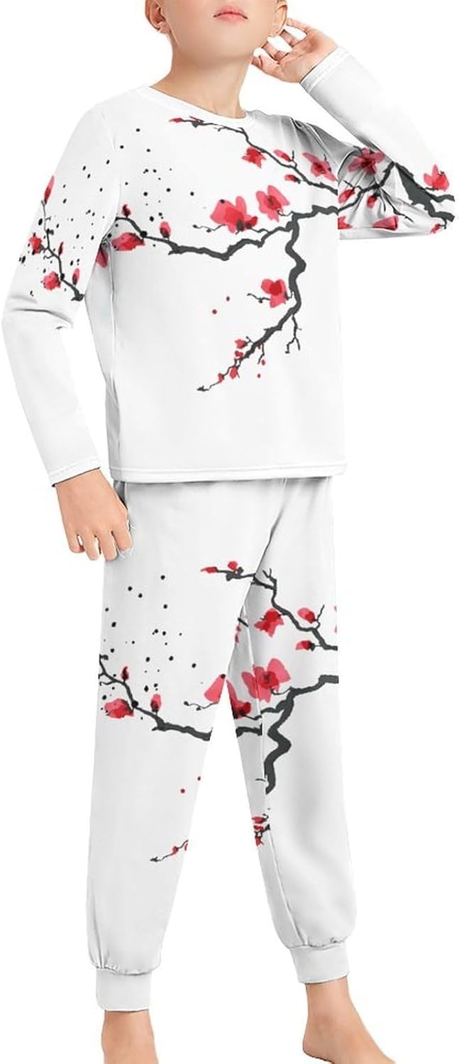 [mAnFcHiA] キッズ パジャマ 上下セット 日本風 さくら木 美しい 桜 長袖 子供服 長袖パジャマ 肌に優しい 綿100%