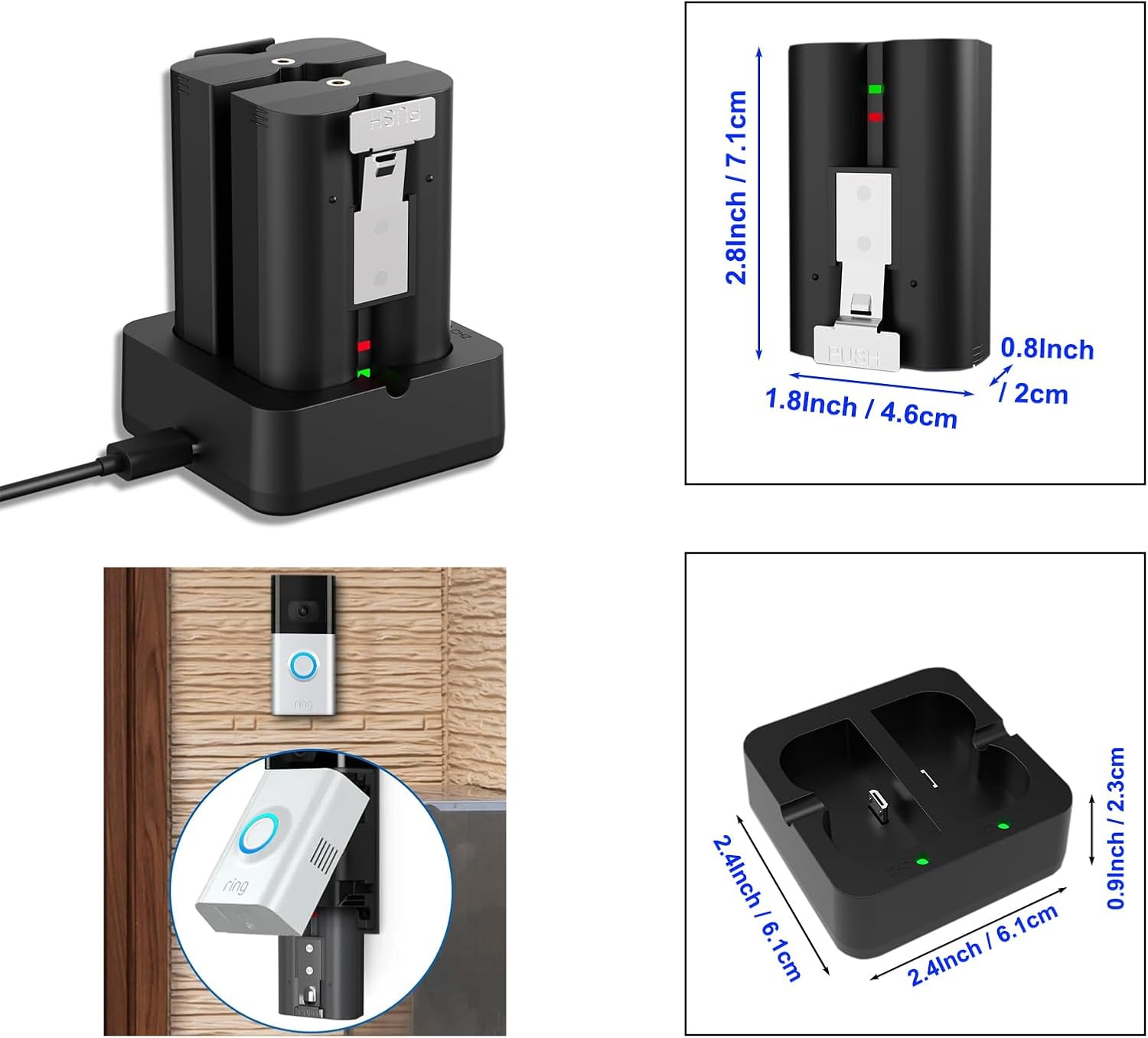 2-Pack 7000mAh Upgrade Replacement Ring Battery with Charger Station for Ring-Doorbell Camera 2/3/4, Battery for Video Doorbell 3 Plus, Stick Up Cam, Spotlight Camera, Peephole Cam.