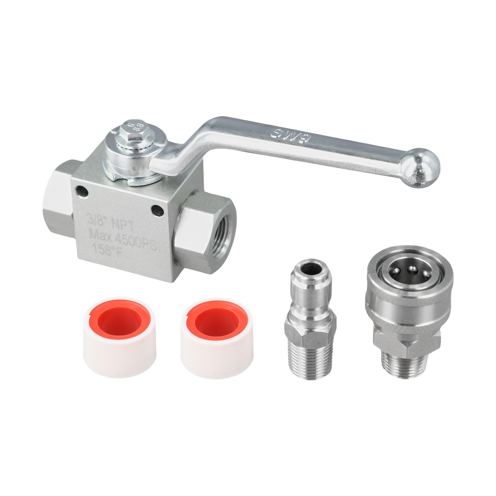 Válvula de bola de alta presión de 4500 PSI con adaptadores de acero inoxidable de 3/8