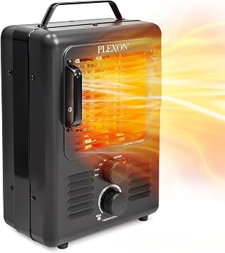 Plexon Milkhouse Heater Garage Heater 1500W, Electric Space Heaters for Indoor Use with Adjustable Thermostat, Overheat Protection, Tip-Over Safety Switch, for Home, Greenhouse
