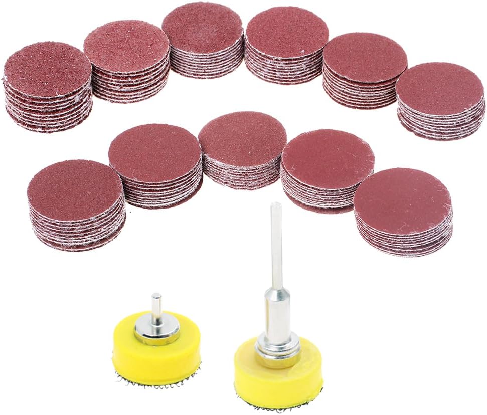 AUTOTOOLHOME 110PCS 1 Inch Sanding Discs Set with 2 Mandrels Hook and Loop Shank Sanding Pads, 40-600 Grit Sandpaper Polishing Kit for Rotary Tool, Drill, Wood, Metal, Plastic