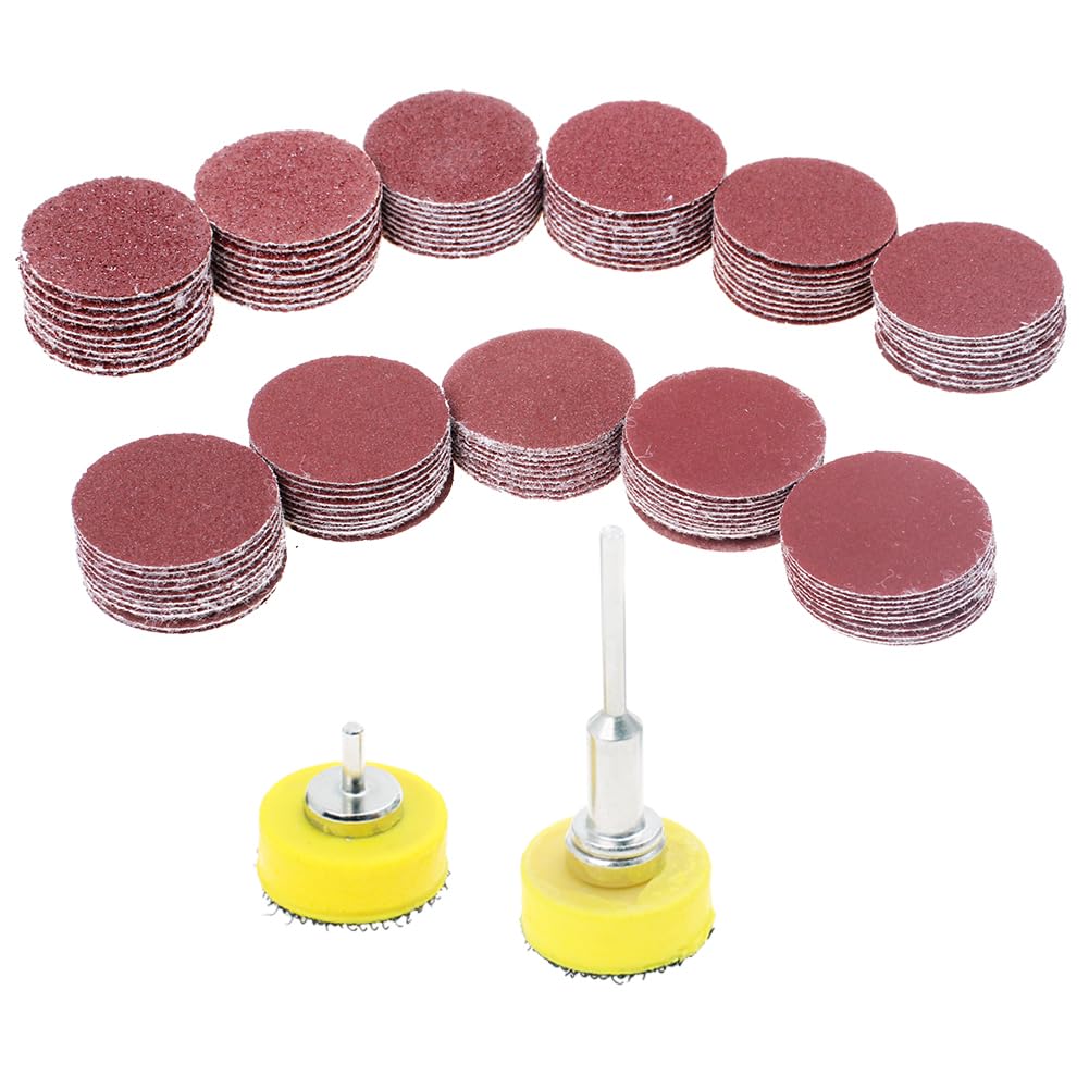 AUTOTOOLHOME 110PCS 1 Inch Sanding Discs Set with 2 Mandrels Hook and Loop Shank Sanding Pads, 40-600 Grit Sandpaper Polishing Kit for Rotary Tool, Drill, Wood, Metal, Plastic