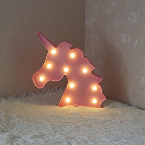 Miniatura 8 de Lámpara de noche de luz LED con forma de unicornio, decoración para pared, recibidor o recámara (funciona con batería)