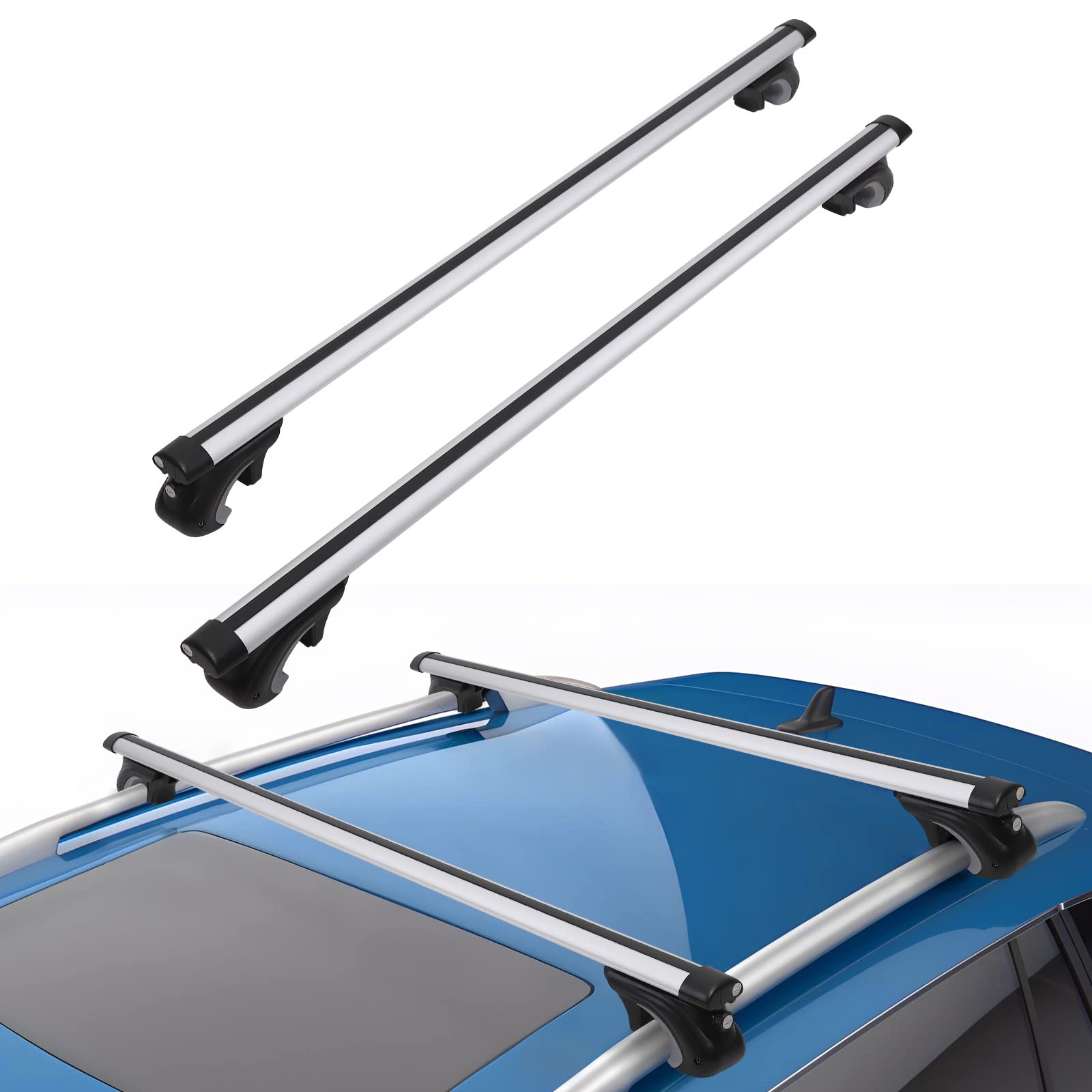 Photo 1 of Car Roof Rack Cross Bars, Universal Fit Adjustable from 10" to 54" with Grooved Side Rails, Aluminum Cross Bar Replacement for Rooftop Cargo Carrier Bag Kayak Bike Snowboard