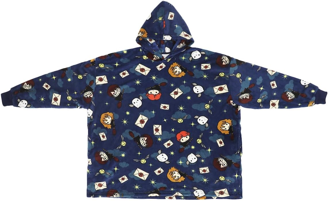 Harry Potter Chibi Characters & Icons Blue Long Sleeve Oversized Hoodie Wearable Blanket-OSFA
