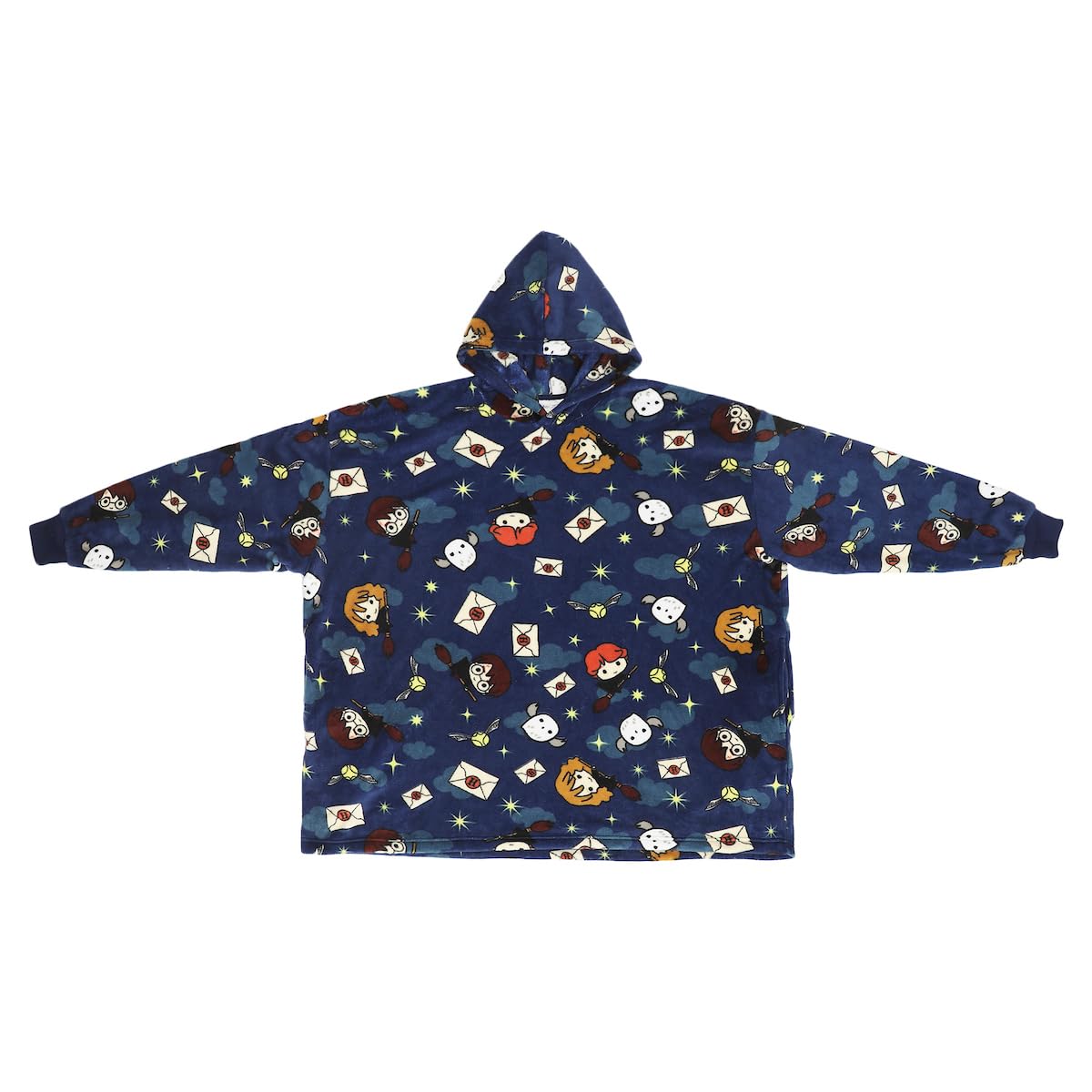 Bioworld Harry Potter Chibi Characters & Icons Blue Long Sleeve Oversized Hoodie Wearable Blanket-OSFA