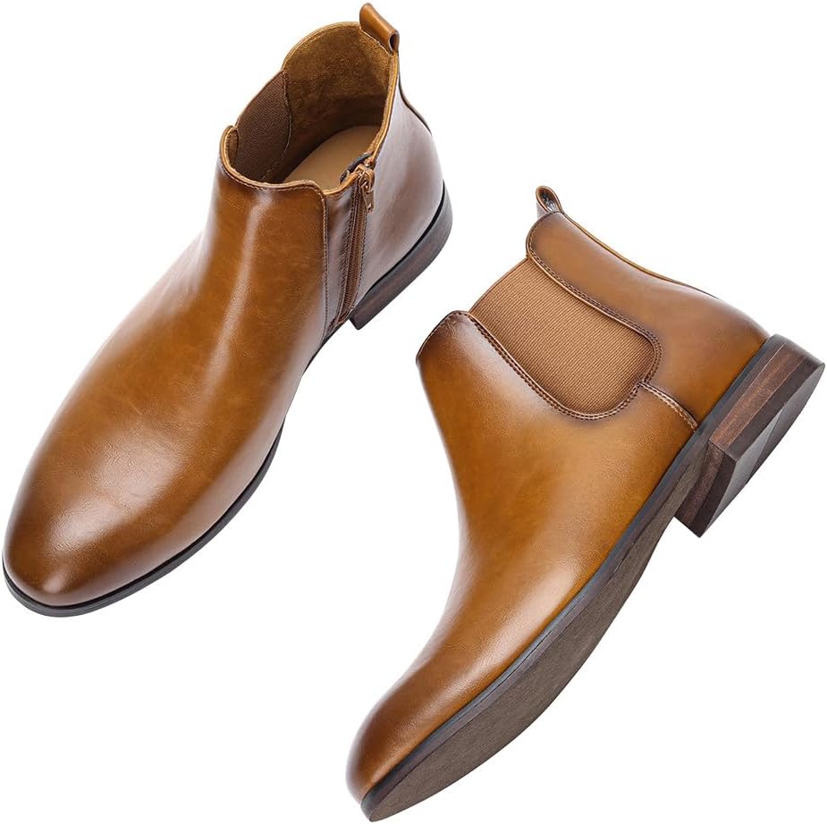Santimon Chelsea Boots Men Casual Dress Leather Wingtips Slip On Boots Fashion Tuxedo Zipper Ankle Chukka Boots for Men
