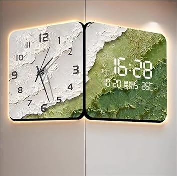 Double Sided Corner Wall Clock, Luminous Corner Wall Clock with Numeral, Fashionable Wall Clock with Light for Bedroom Living Room Home DecorA,11.8in