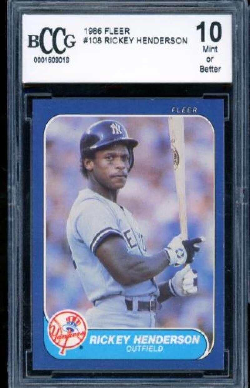 Rickey Henderson Card 1986 Fleer #108 BGS BCCG 10 - Slabbed Baseball Cards