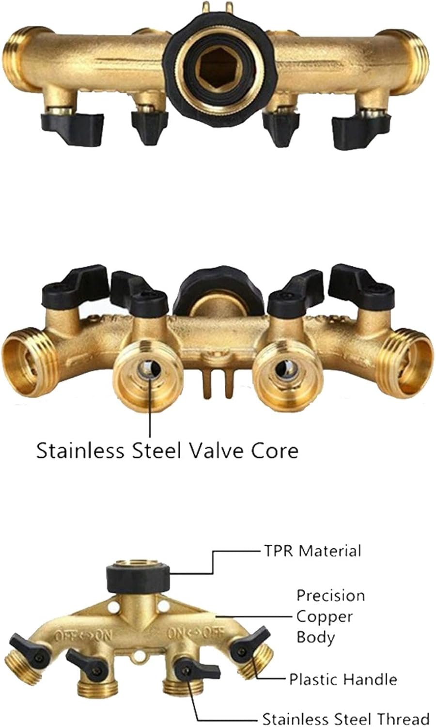 SagaSave 4 Way Hose Splitter for 3/4 Inch (DN20) and 1/2 Inch (DN15) Tap, Garden Hose Splitter 4 Way Solid Brass Hose Connector Kit 4 Way Hose Adapter Set
