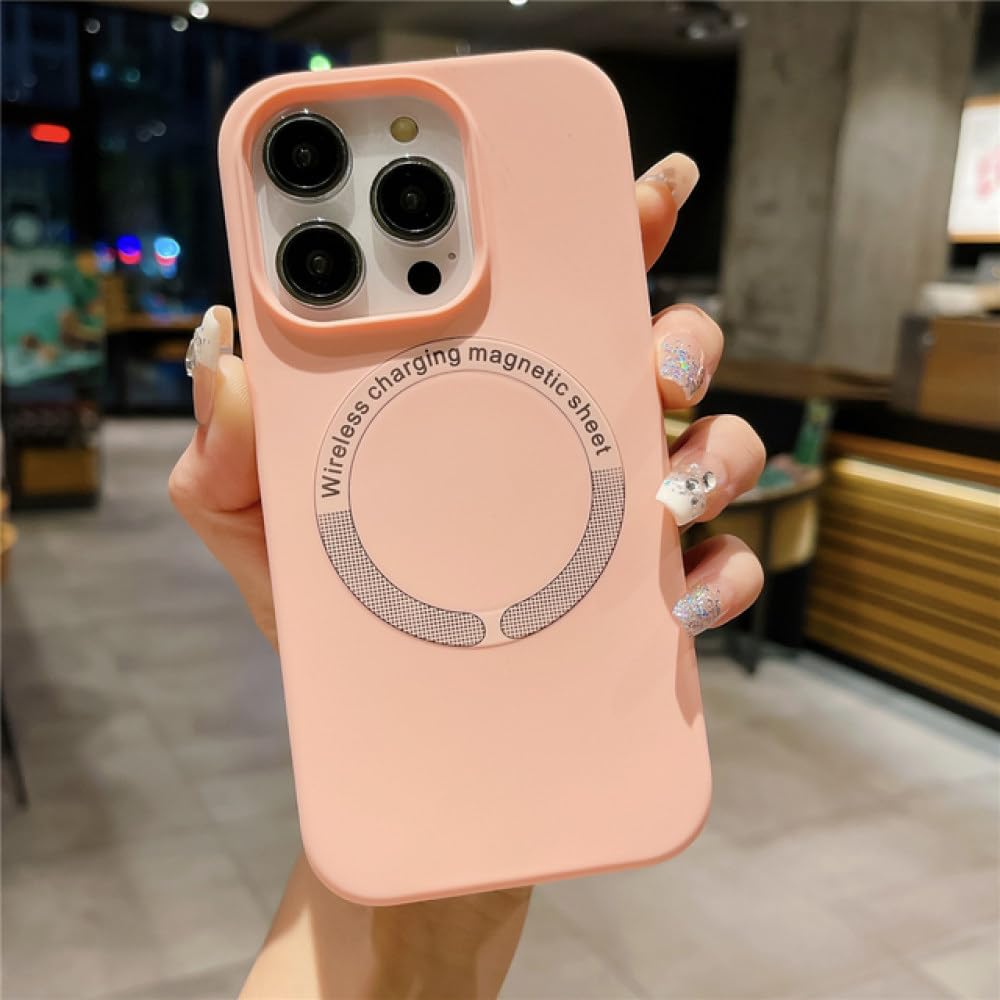 Coque antichoc iPhone 14 Pro Max silicone rose compatible induction