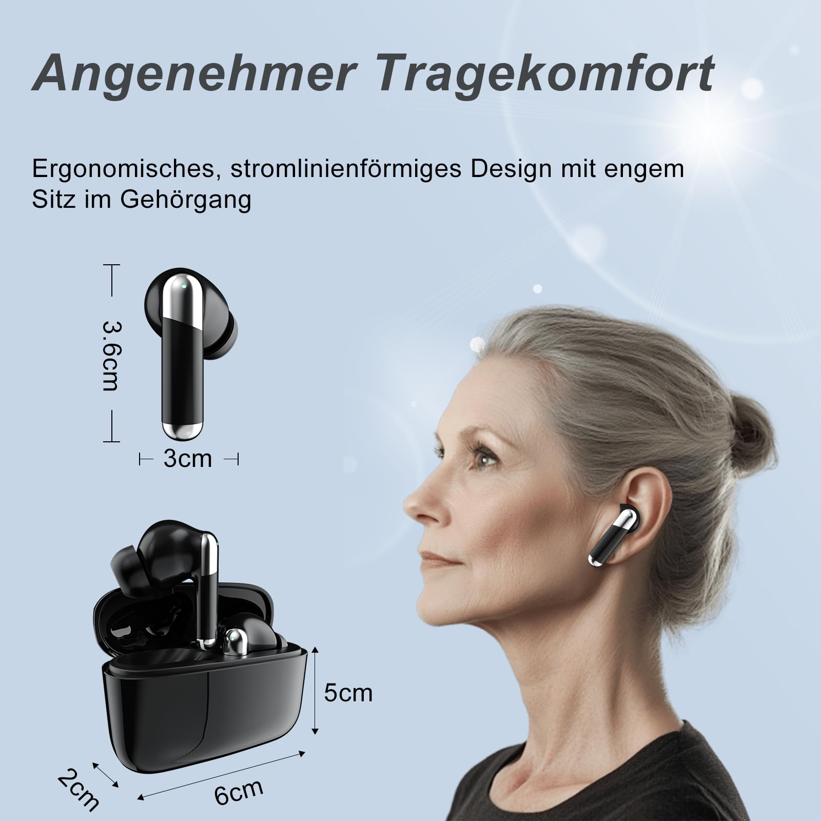 Hörgeräuschverstärker - Wiederaufladbar,Lange Akkulaufzeit, Ladecase mit LED-Display
