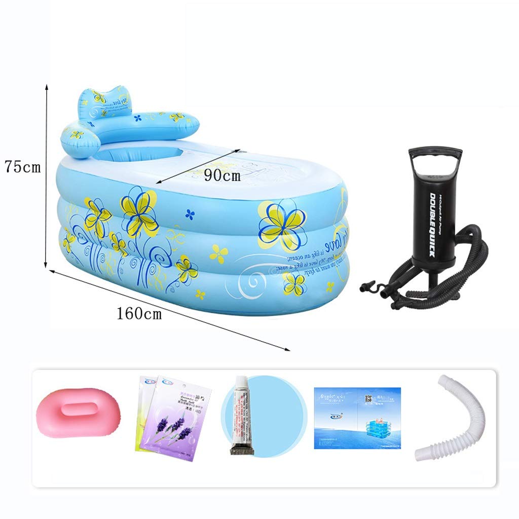 Vasca da Bagno Portatile Vasca da Bagno Portatile Moderna per Adulti, Doppia Coppia Vasca da Bagno Gonfiabile Pieghevole Ispessimento per Adulti Secchio da Bagno Medicato con Pompa a Mano Corpo Comple
