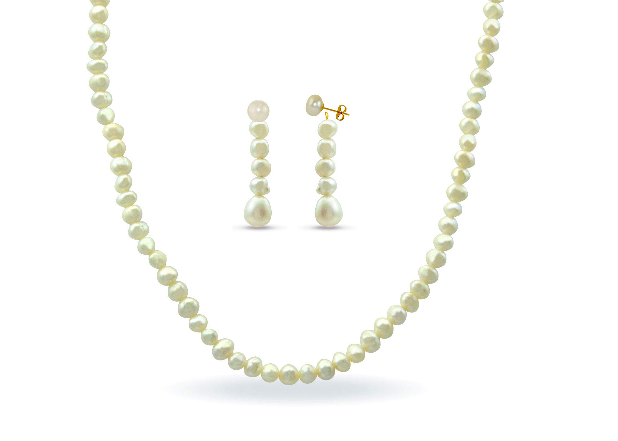 10K White Pearls Interchangeable Jewelry Set - 2 Pieces