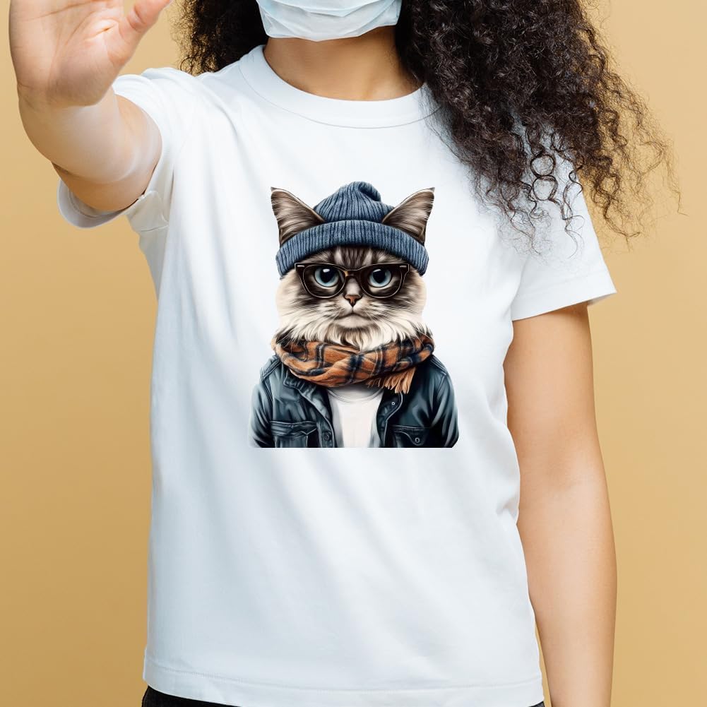 SUPERDANT 6PCS Street-Style Cats Iron on Transfer Paper Youthful Vibe Animals Heat Transfer Sticker Washable Iron on Decals for T Shirts DTF Transfers Ready to Press for Clothing Hoodie DIY Gift image 4