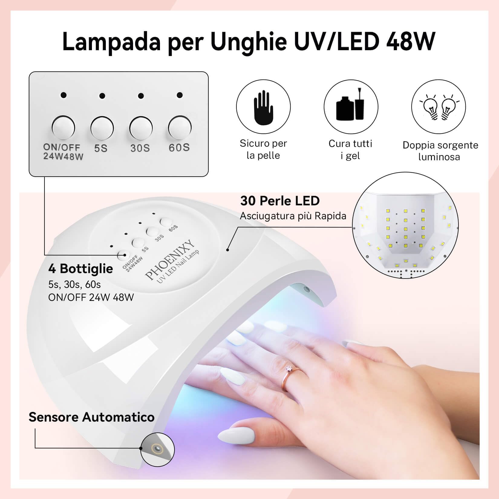 Phoenixy 35 PCS Kit Unghie Gel Completo con Fresa Per Unghie 30 Colori Kit Semipermanente Unghie con 48W U V/LED Lampada Set Semipermanente Unghie Regali per Donne