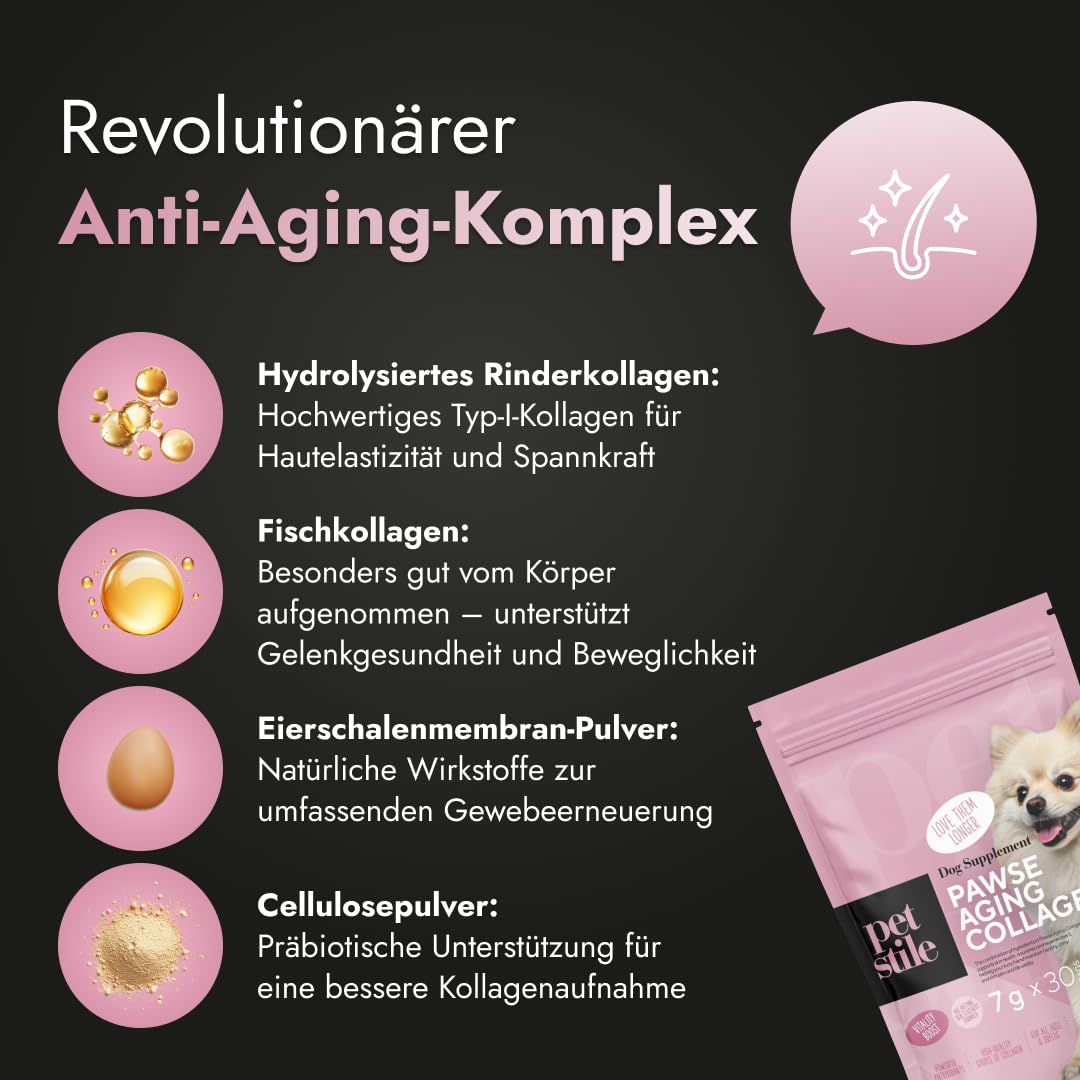 Pawse Aging Collagen – Natürliches Anti-Aging-Pulver für Hunde mit Dreifach-Kollagen, Vitaminen & Präbiotika – Für Haut, Fell, Gelenke, Verdauung & Immunsystem (3X 210 g)