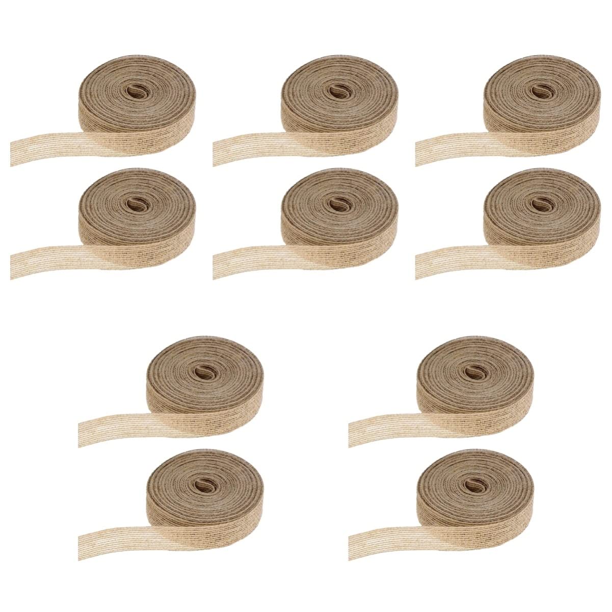 Cinta de arpillera de Yute Natural, 10 Rollos, Color marrón Claro, con Alambre, Ideal for Decorar Coronas navideñas, Ramos y árboles, 1000 cm de Largo.