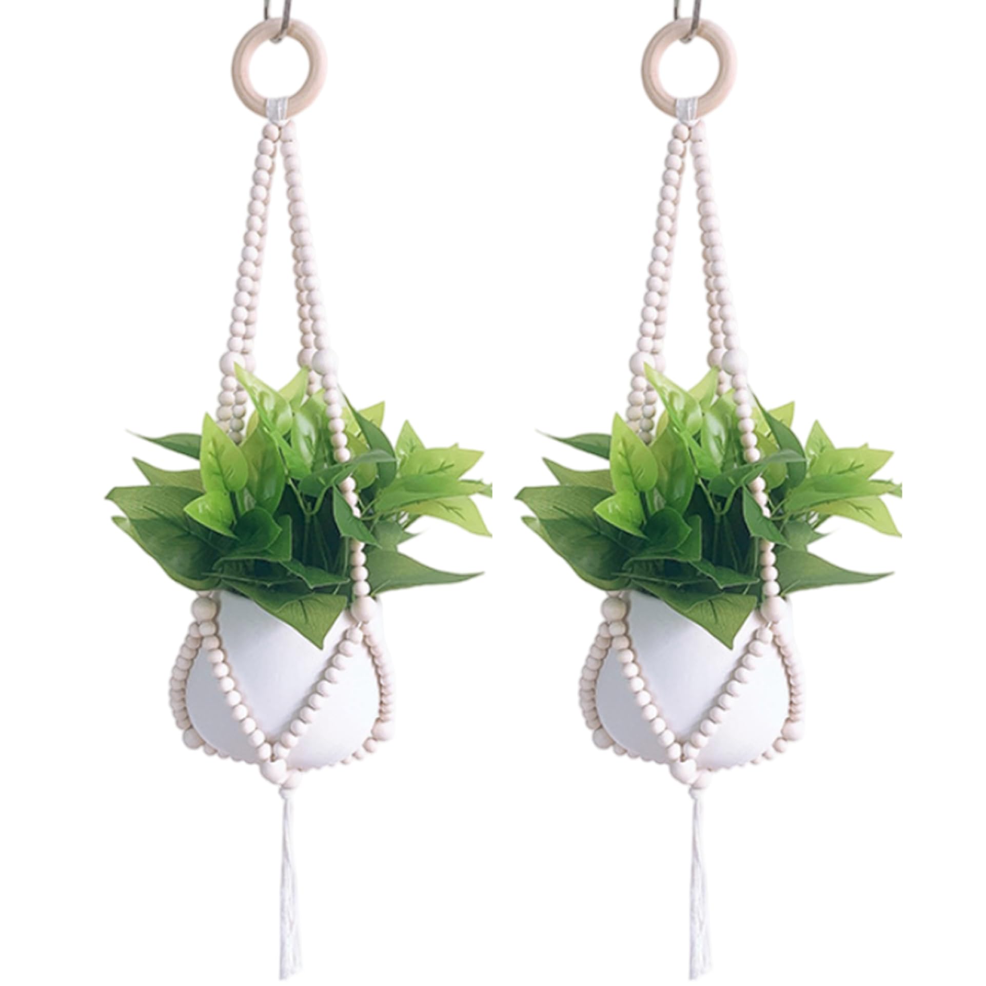 Whyzsjnclg 2Pcs Plant Hanger Hanging Beaded Macrame with Wooden Beads for Boho Farmhouse Rustic Home Decor