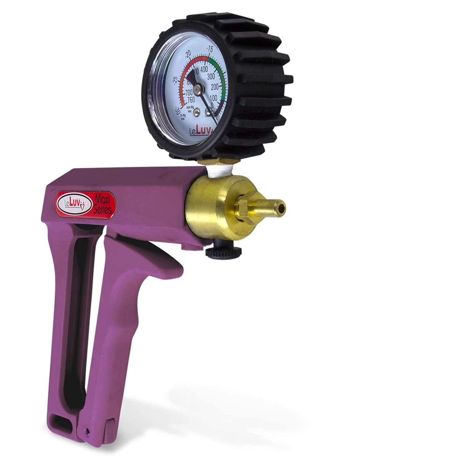 LeLuv Maxi Vacuum Pump with Gauge-Manual Vacuum Pump (0-30 Hg, 0-760 mmHg) with Ergonomic Nylon Handle, Release Valve & Rubber Protected Pressure Gauge (1/8" NPT) Ideal Accessory Gift for Men - Purple