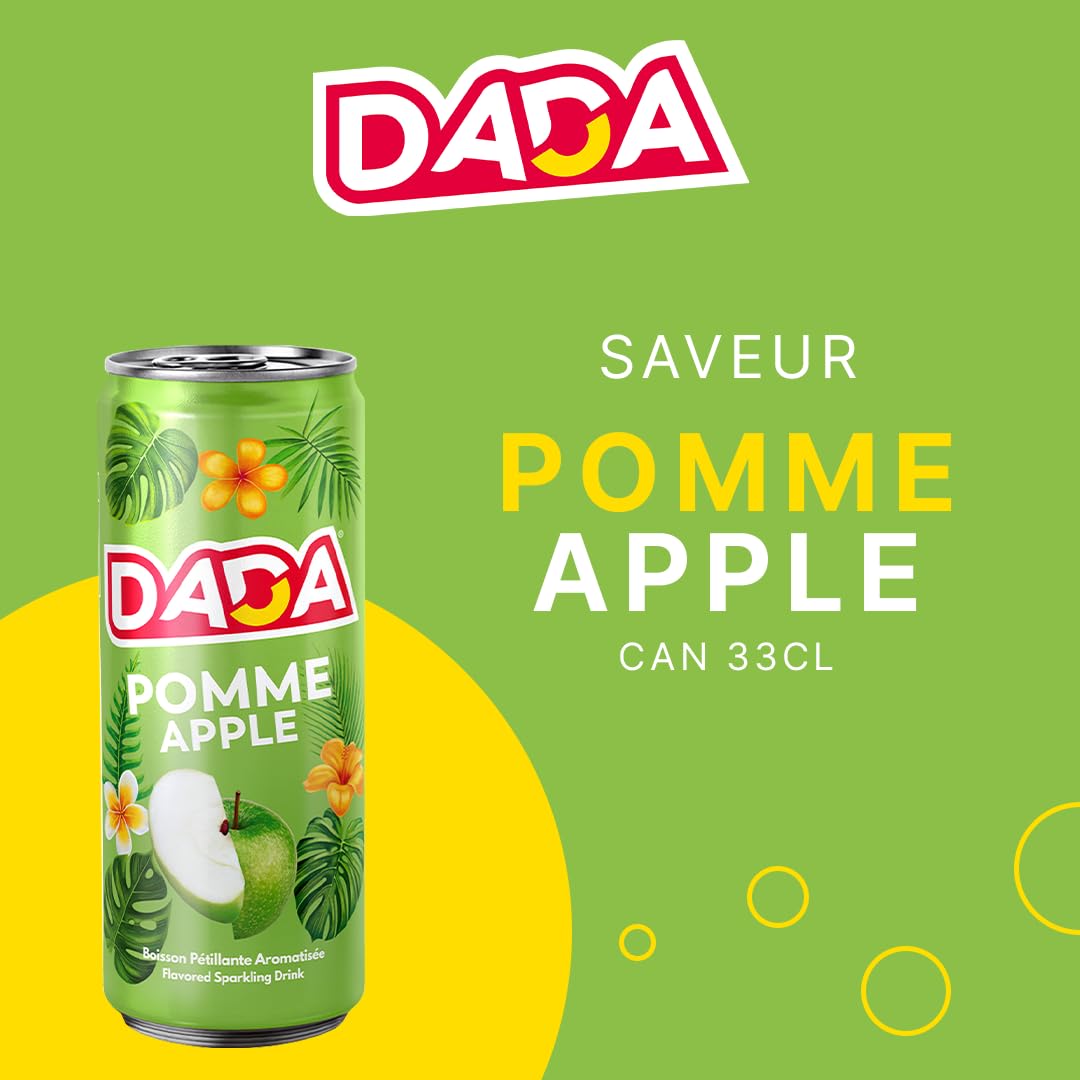 DADA Boisson Gazeuse Saveur Pomme, Canette 33cl, Lot de 24