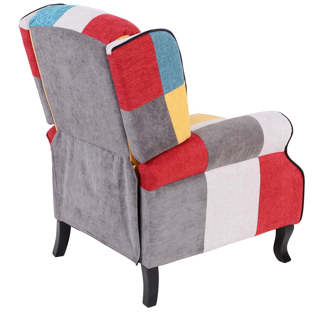 BAKAJI Fauteuil inclinable revêtu et rembourré avec Motif Patchwork, Style de Touche, décoration de Maison, idéal pour Lecture et Repos, Dossier Confortable Ergonomique pour Posture Droite (Marron)