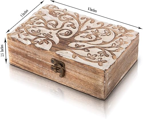 Miniatura 7 de Gran regalo de cumpleaños, caja de joyería decorativa de madera hecha a mano con árbol de la vida tallado organizador de joyas, caja de recuerdos,