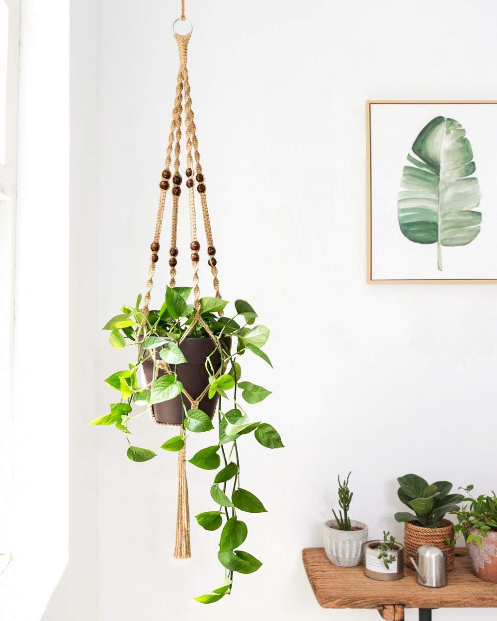 Portavasi In Macramè A Mano In Iuta - Appendere Piante, 78 Cm, Per Interni/Esterni, Stile Boho