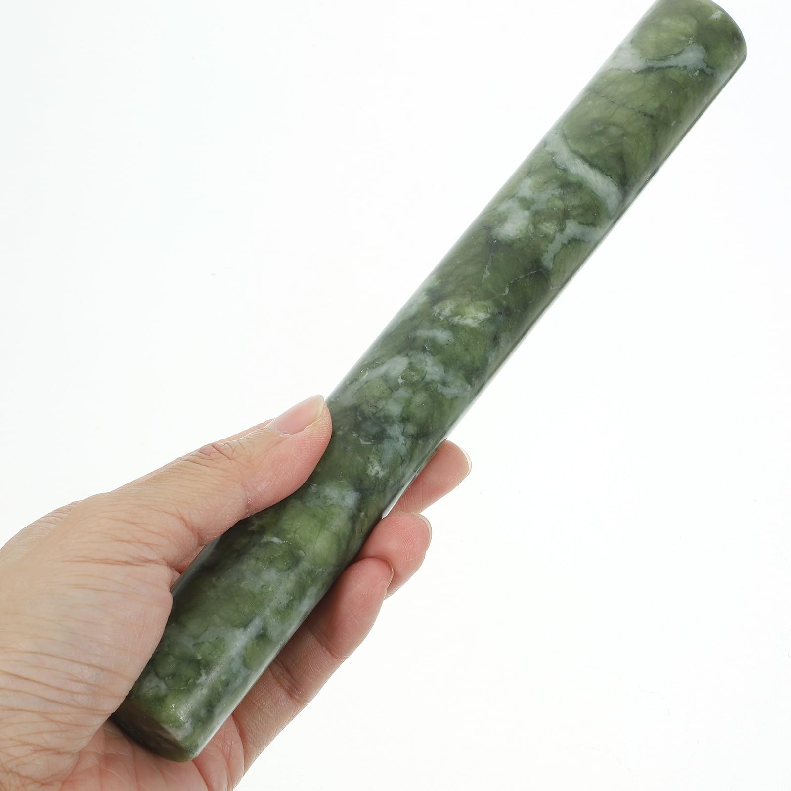 Lot de 2 Rouleaux à Pâtisserie en Jade Naturel Vert, Surface Antiadhésive Prise Confortable, pour Pâte à Raviolis et Pâtisserie Maison