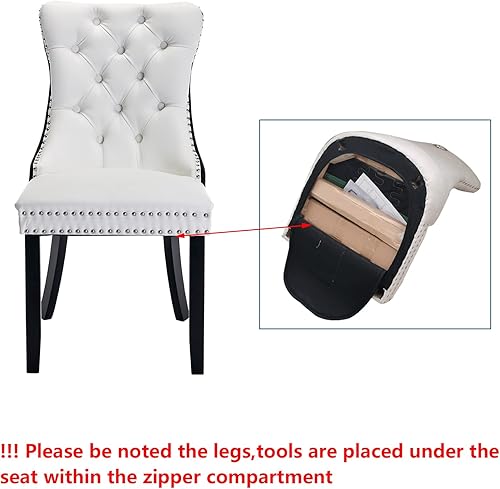 Miniatura 3 de Setawix Juego de 2 sillas de comedor de contraste de color, sillas de comedor tapizadas de terciopelo de piel sintética, 2 sillas de comedor