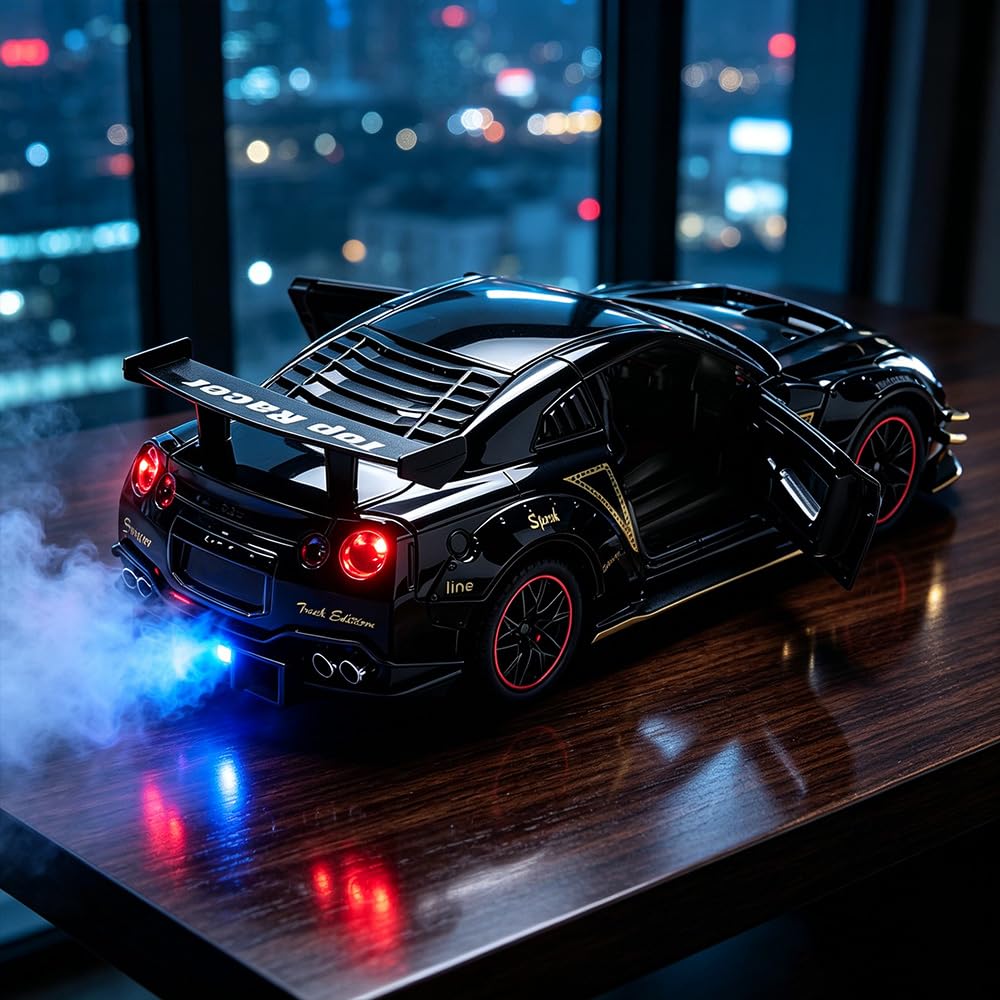 Hypercar - Sveglia da auto con telecomando, orologio da scrivania digitale a LED ricaricabile, suono del motore realistico, effetti di luce di fuga d'acqua, ornamento creativo da scrivania (nero)