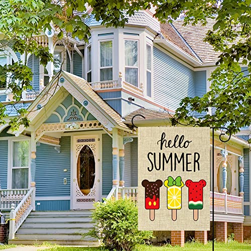 D1Resion 2Pcs Summer Ice Cream Garden Flag Welcome Truck Cartoon Mouse Burlap Yard Flags Hello Summer Popsicle Double Sided Print Vertical House Flag Outdoor Holiday Decorations For Beach 12 X 18 In #TOP6