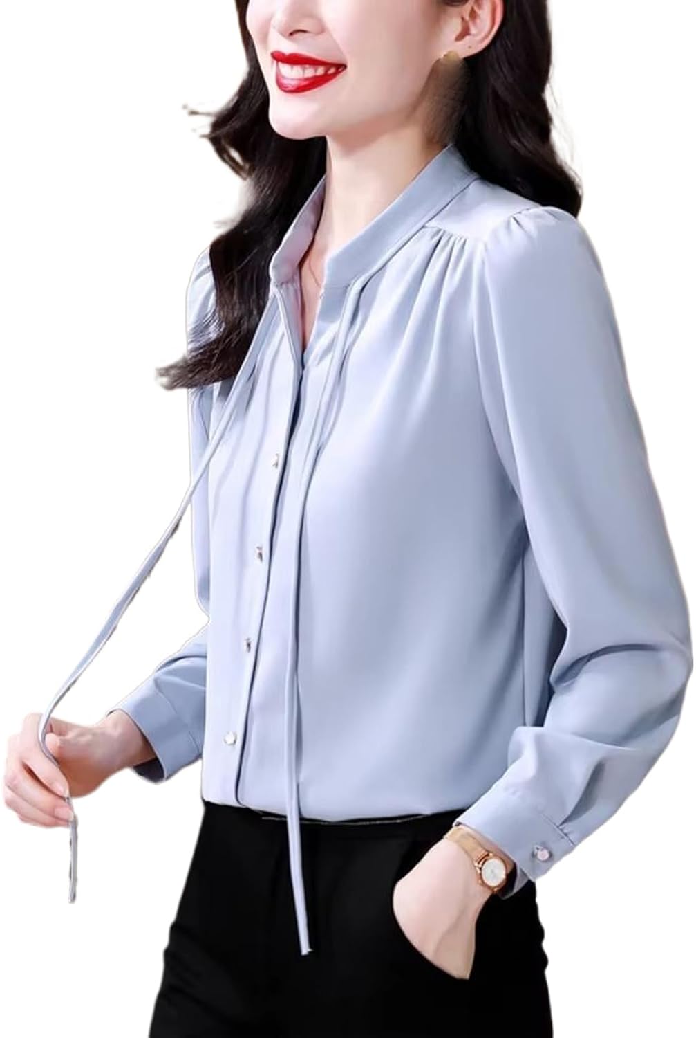 Women's Clothing Satin Shirt Blouse Office Lady Elegant Top Vintage Long Sleeve Shirt