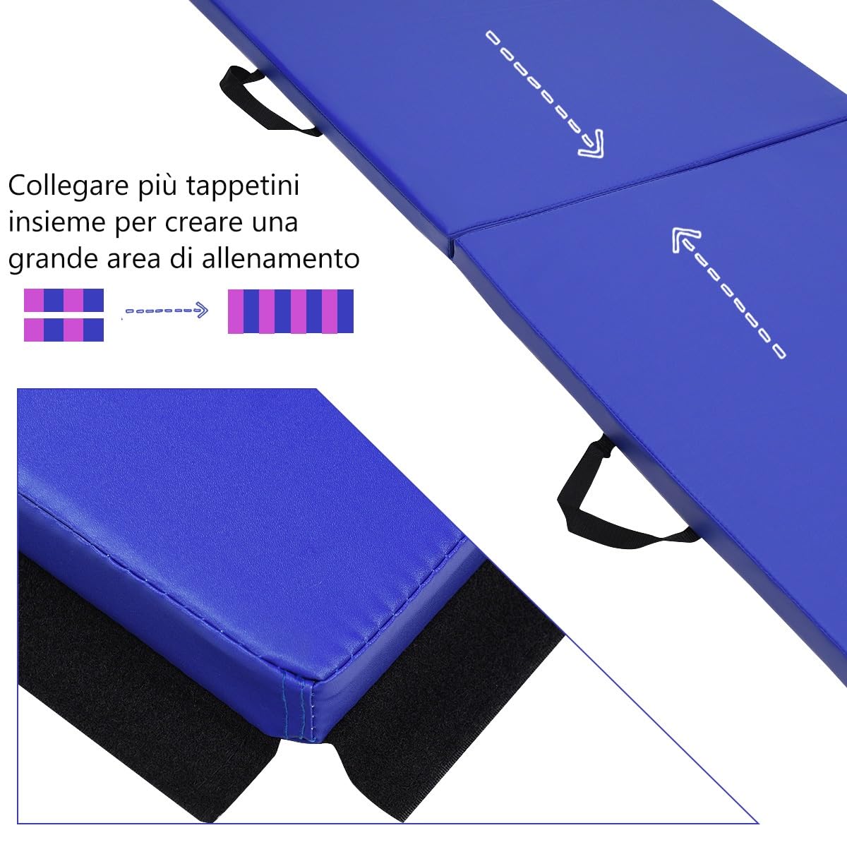 COSTWAY Tappetino Yoga Pieghevole e Portatile, Tappeto Palestra Spesso e Morbido con Maniglie, Tappeto Fitness per Case e Palestra, 180 x 60 x 4 cm