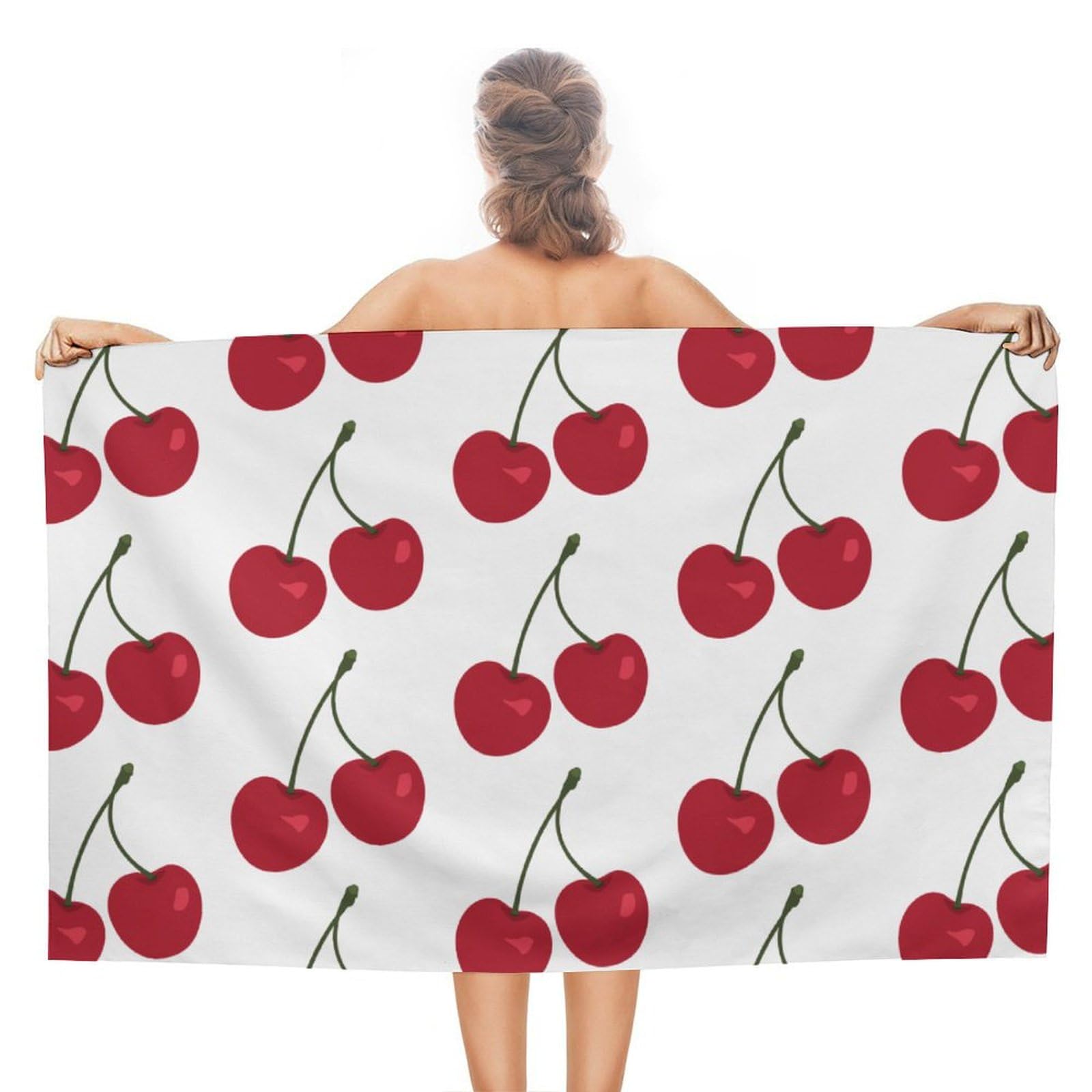 LEDFCVSU Beach Towel, Fruit Cherry Bath Towel, Absorbent Towel for Swimming, Sports, Travel