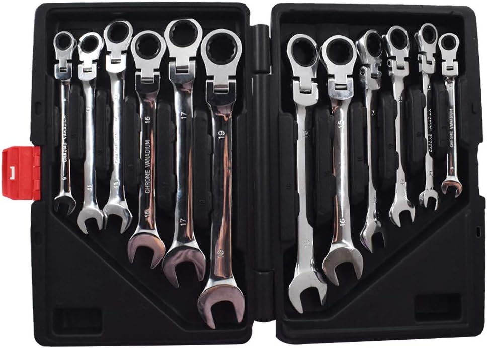 findmall 12pc 8-19mm Metric Flexible Head Ratcheting Wrench Combination Spanner Tool Set