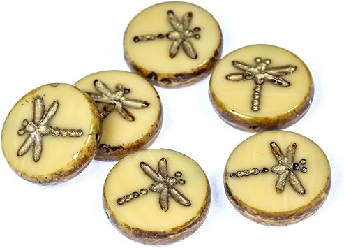 PotomacBeads Dragonfly Beads - Ivory Travertine Gold Wash